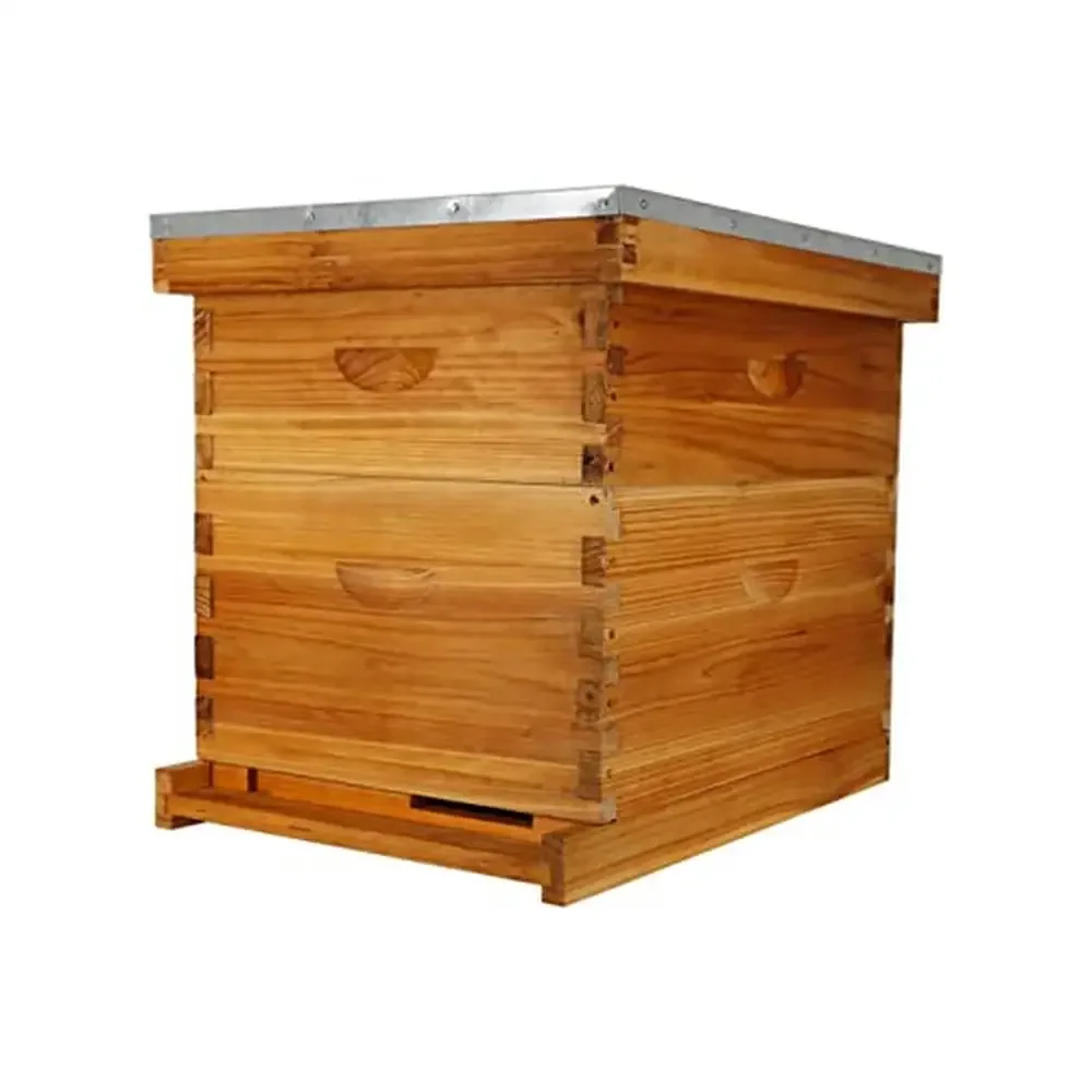 

Complete Beehive Kit Dovetail Design Beehive with Natural Beeswax Coating Metal Top Rain Protection 10-Frame Beehive Beekeeping