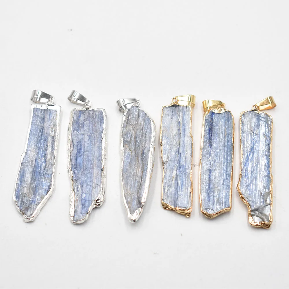 

Wholesale 6pcs/lot Natural Stone Blue Kyanite Pendant Jewelry Silver Plated and Gold plated Edge Earring Necklace