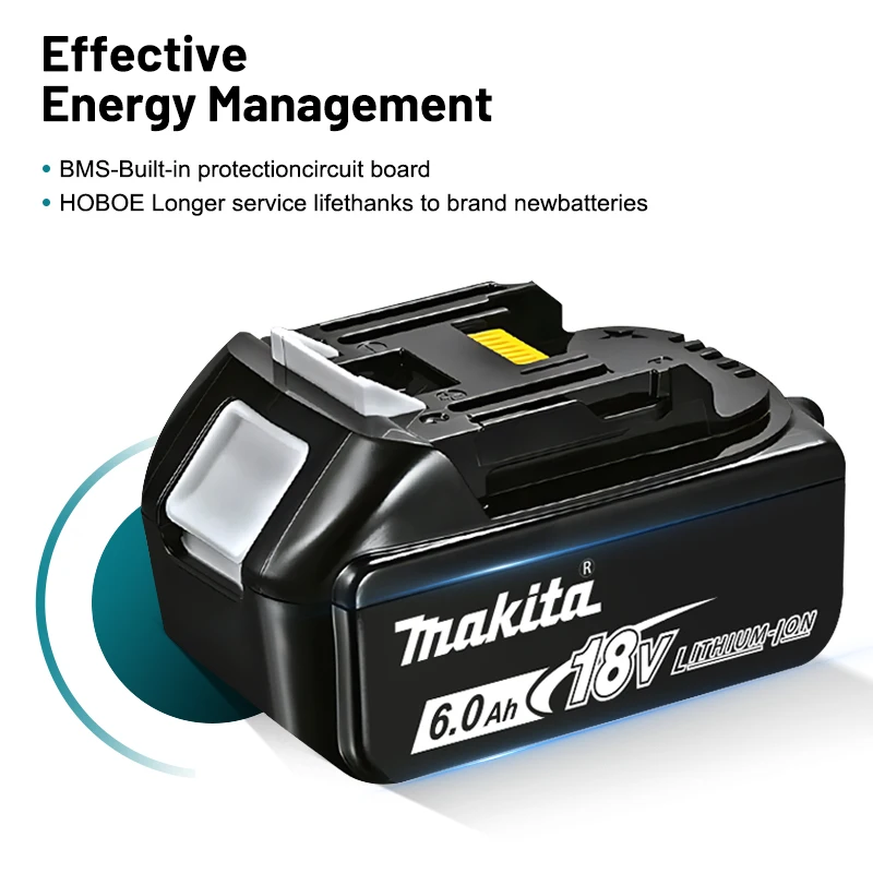 100%Original Makita battery, 18V 6.0Ah rechargeable battery, replacing Makita BL1830, BL1840, BL1850, BL1860B, lithium battery