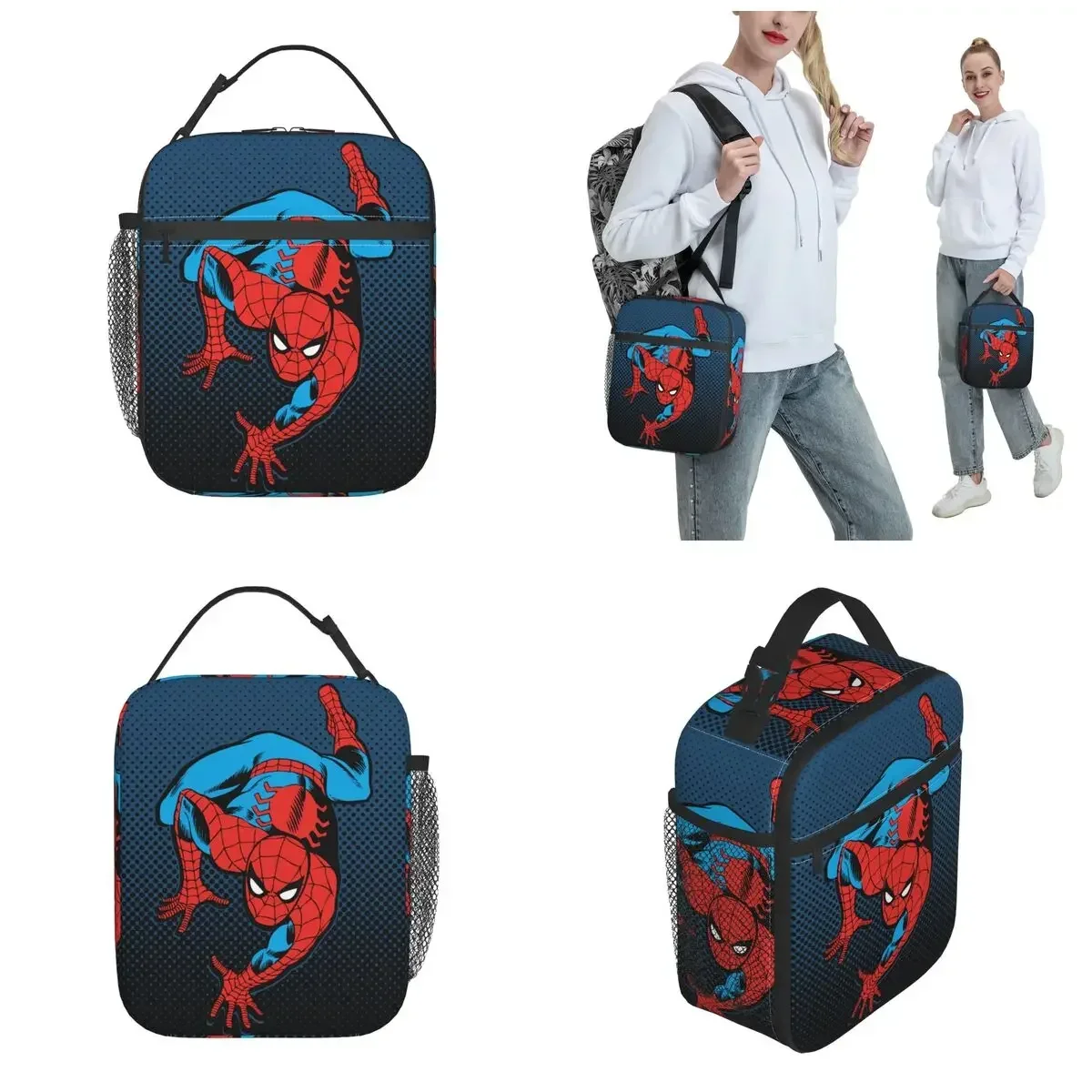 Retro Spider Man Wall Crawl Insulated Lunch Bag Thermal Bag Lunch Container Portable Tote Lunch Box Food Handbags College Picnic