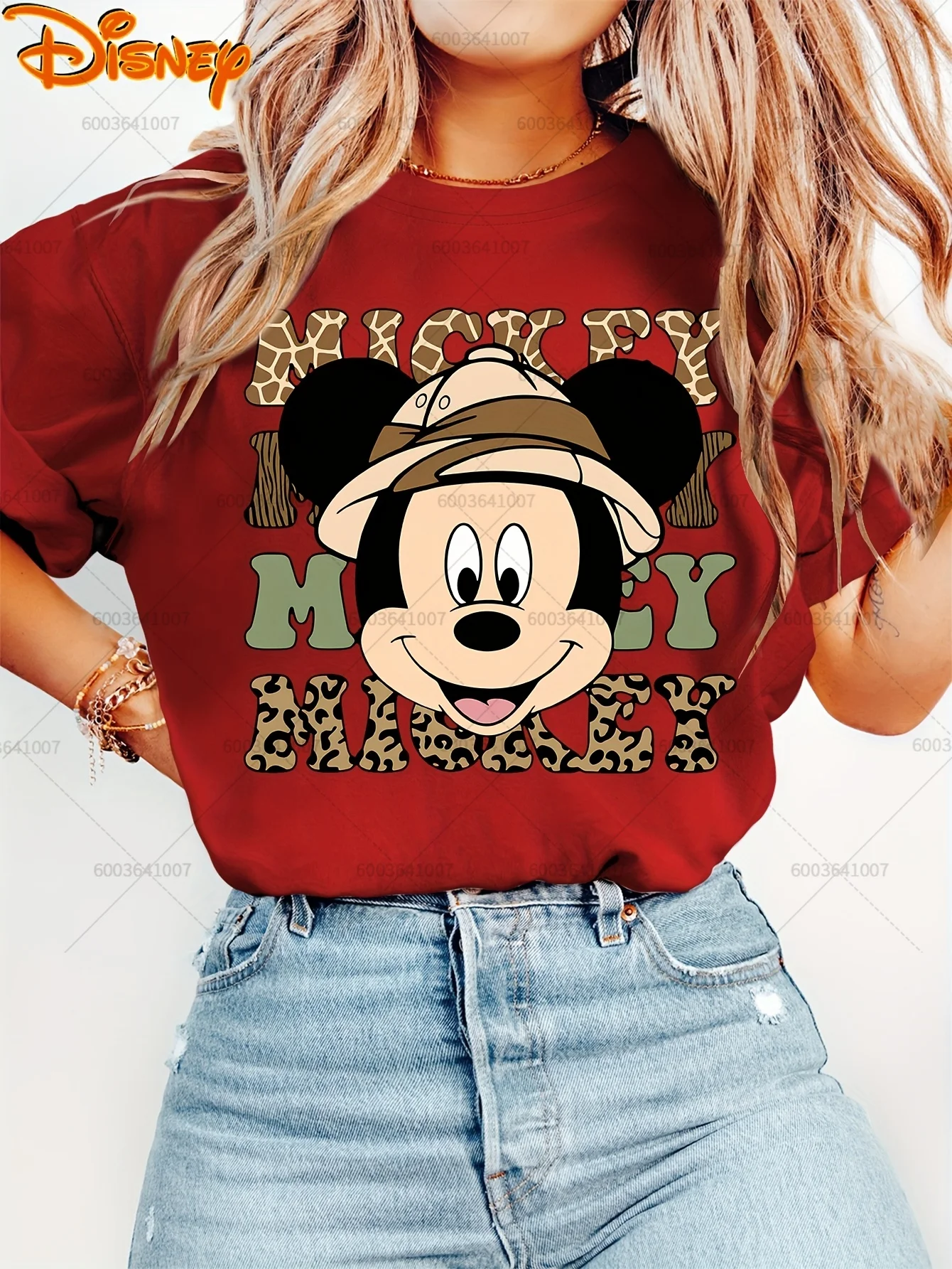 

Red Balck Disney Mickey Mouse Safari Hat Women's Men Cotton T Shirt O-Neck Tee Unisex Women Clothing Short Sleeve Streetwear Top