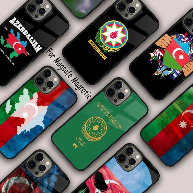 أذربيجان X الجمجمة العلم المغناطيسي جراب هاتف لابل آيفون 17 الهواء 16 14 13 12 برو ماكس 15 زائد شحن لاسلكي MagSafe غطاء #1