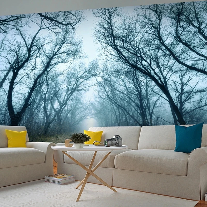 Customized self-adhesive Wallpaper 3D Stereo Mysterious Forest Horror Room Escape Haunted House Background Decor Mural photo 8d