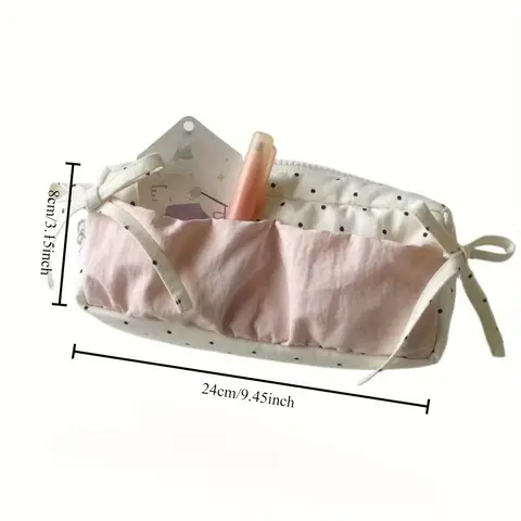 Sött pennfodral med prickar och jordgubbsmjölk - Vitt med rosa accessoarer, hjärtformad rosettdesign, dragkedjeförsedd fack 10 best sales jordgubbspenna - №6