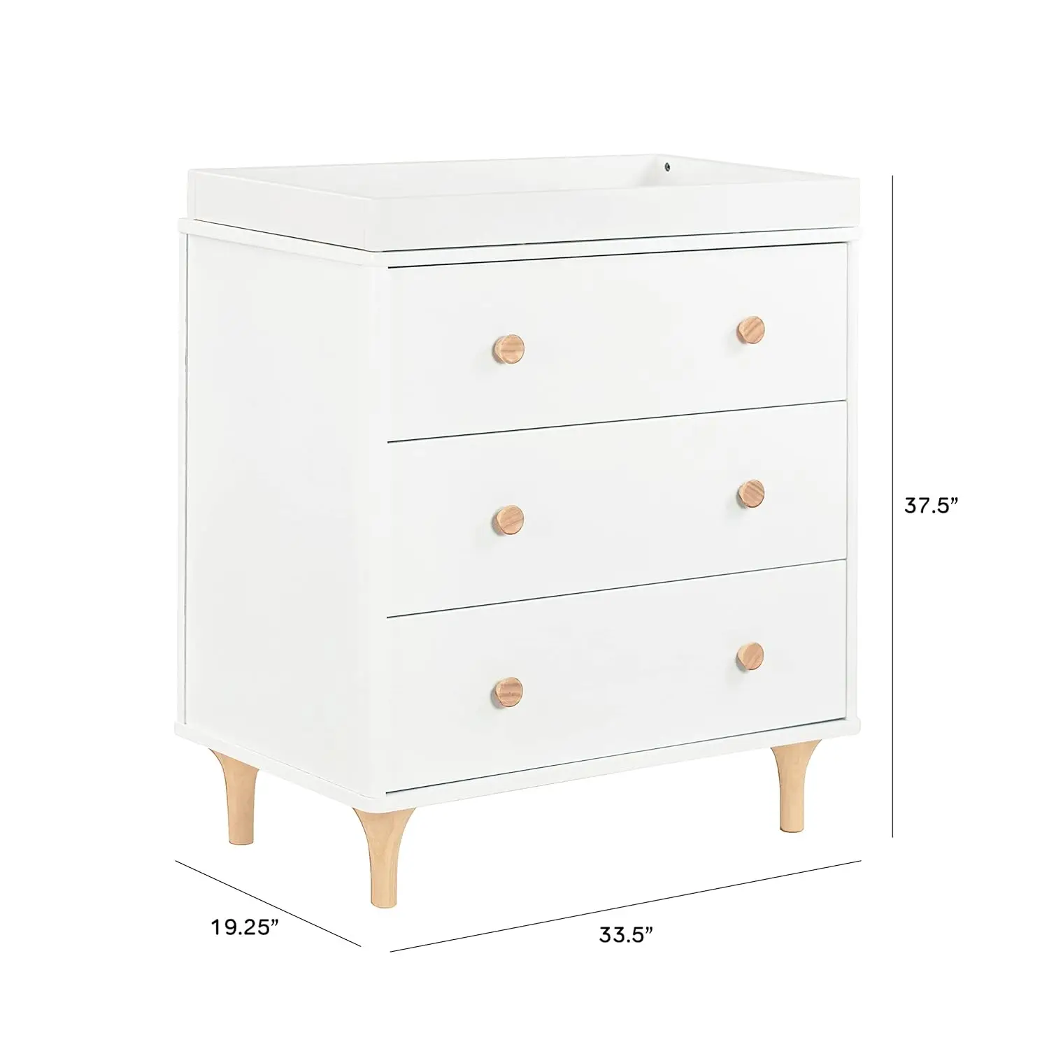 Drawer Changer Dresser with Removable Changing Tray in White and Natural, Greenguard Gold Certified