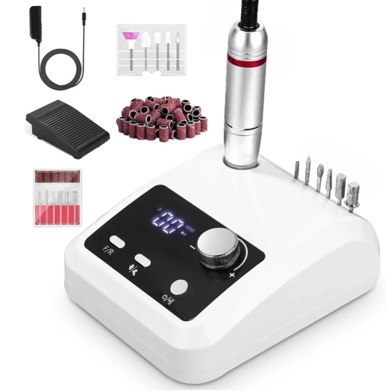 45000 U/min Elektrische Nagelbohrmaschine mit LED-Anzeige, Metall-Manikürestift, Professioneller Nagelschleifer