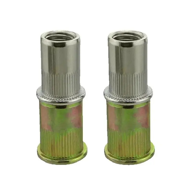 200pcs 1/4-20 Color Zinc Plated Steel Knurled Body Flat Head Inner Threaded Rivet Nut