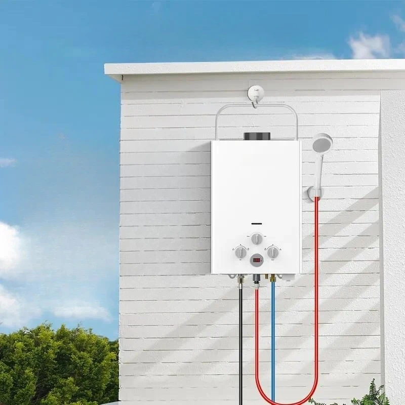 Portable tankless water heater for outdoor instant hot water, with LED digital display screen, suitable for camping showers
