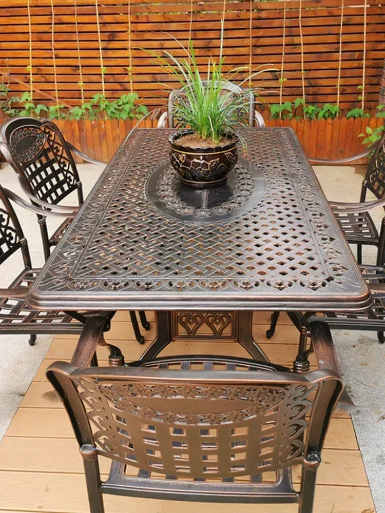 Table and Chair Cast Aluminum European Leisure Outdoor Garden Terrace Villa Home Iron Courtyard dining table set 6 chairs