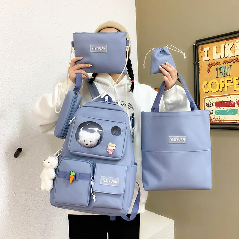 

Little Bear Doll Middle School Student Backpack New Cute Campus Five Piece Set Middle School Student Backpack