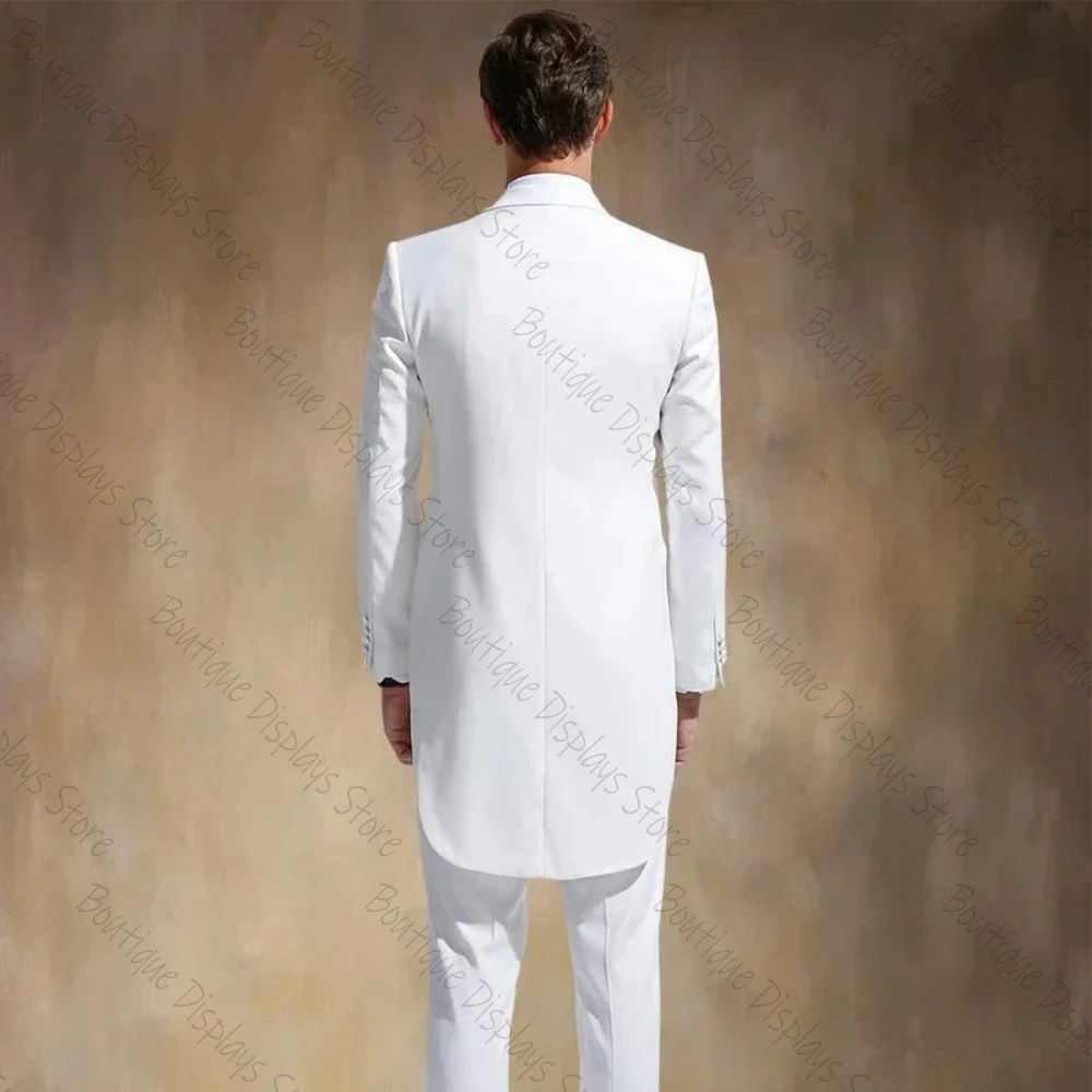 White Italian Tailcoat Men Suits Wedding Groom Tuxedos Double Breasted Costume 3 Pcs (Blazer + Pants + Vest)