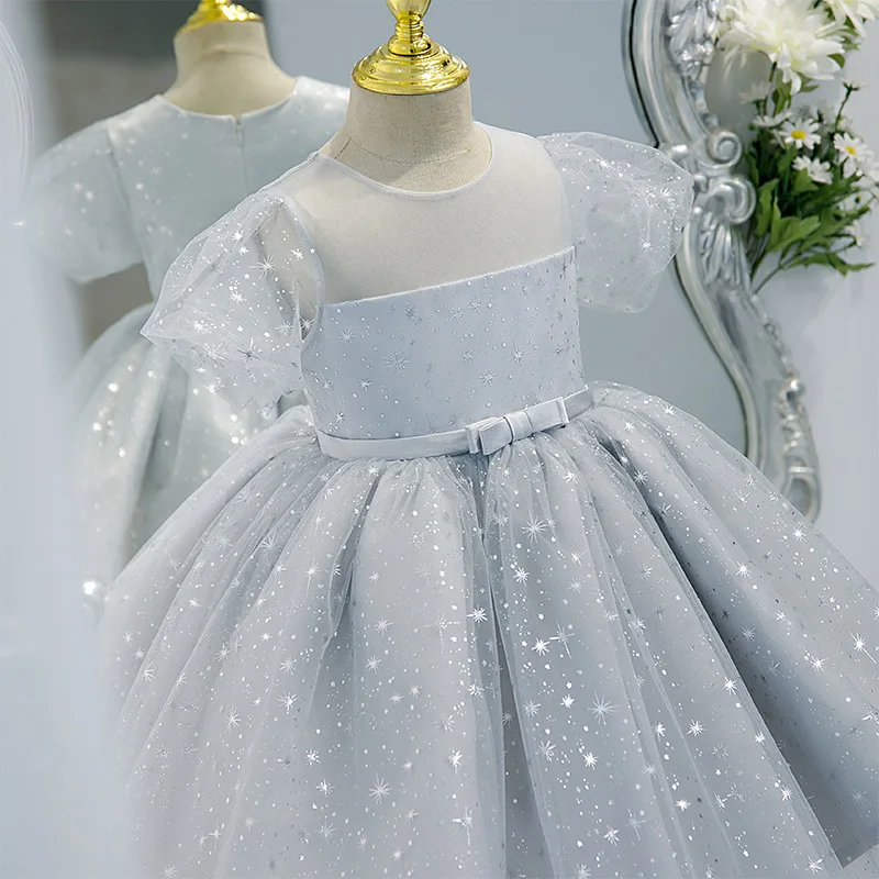 One Year Old Baby Dress Summer and Autumn Girls Princess Dress Flower Children Wedding Dress Children'sBirthday Party Host Dress