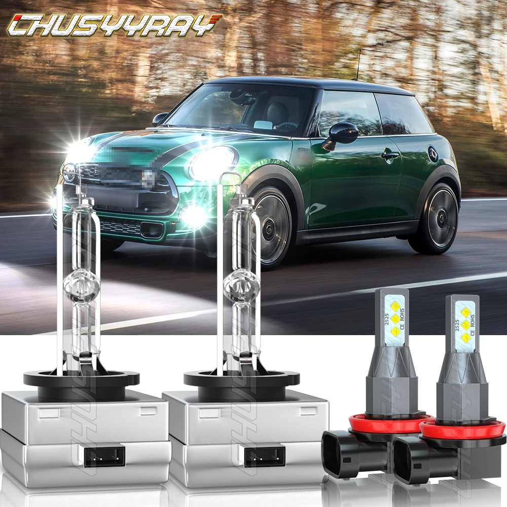 

CHUSYYRAY Compatible For Mini Cooper 2011-2017D1S H11 LED Headlight HID High/Low Beam+Fog LED Light 4x Bulb Car accsesories