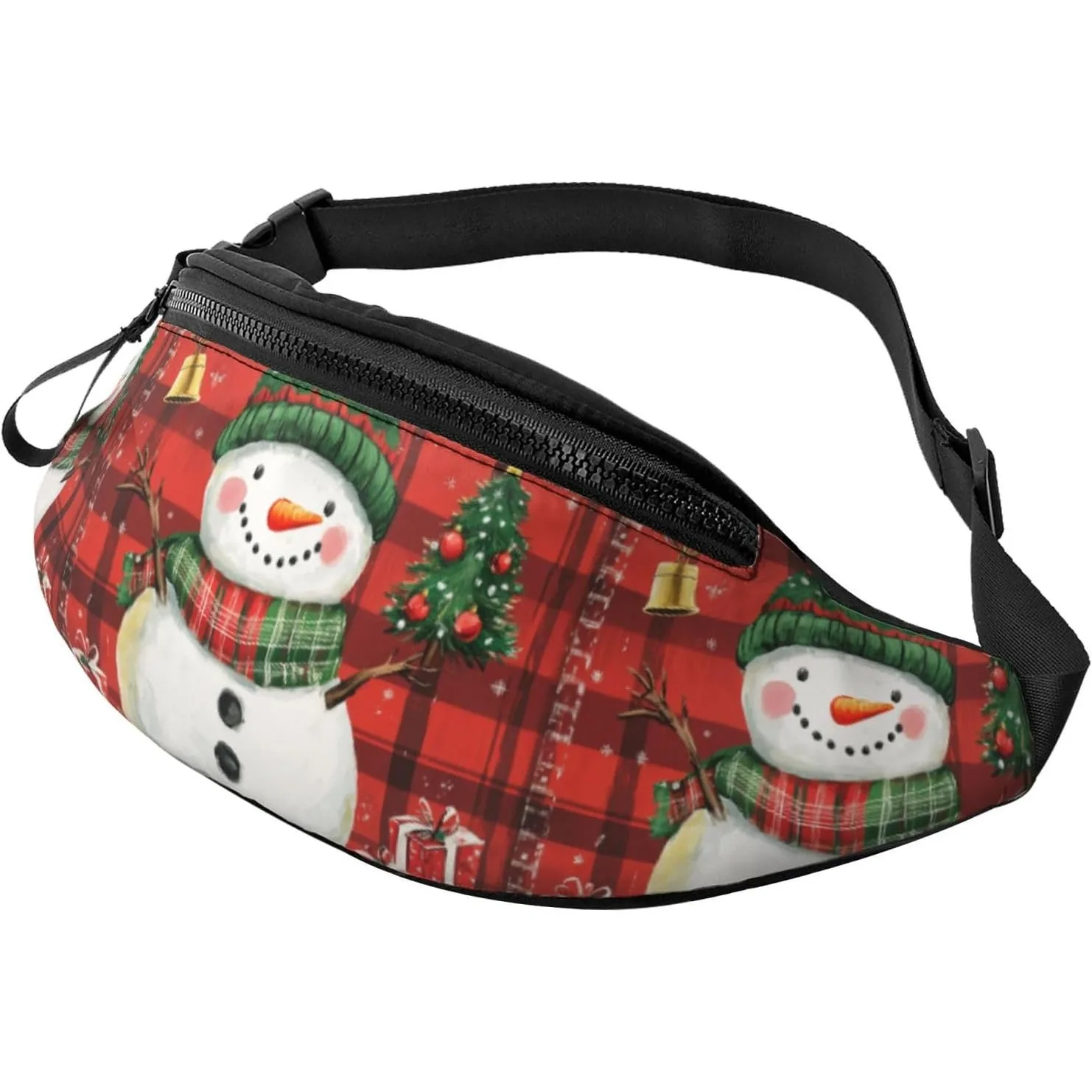 

Винтажная красная клетчатая поясная сумка со снеговиком для пешего туризма, колокольчик, рождественская елка, поясная сумка через плечо, легкая поясная сумка на молнии, уличная унисекс