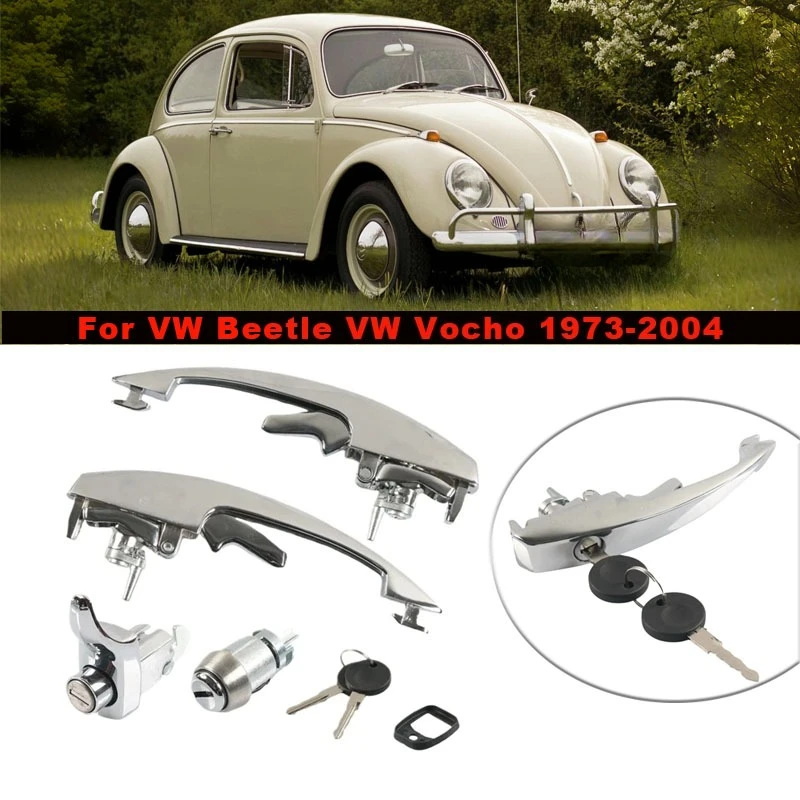 2 Manijas Plateadas para Puertas Exteriores Izquierda y Derecha con 2 Llaves para VW Beetle VW Vocho 1973-2004 OEM 111837205J 1BM827503 1BM837205