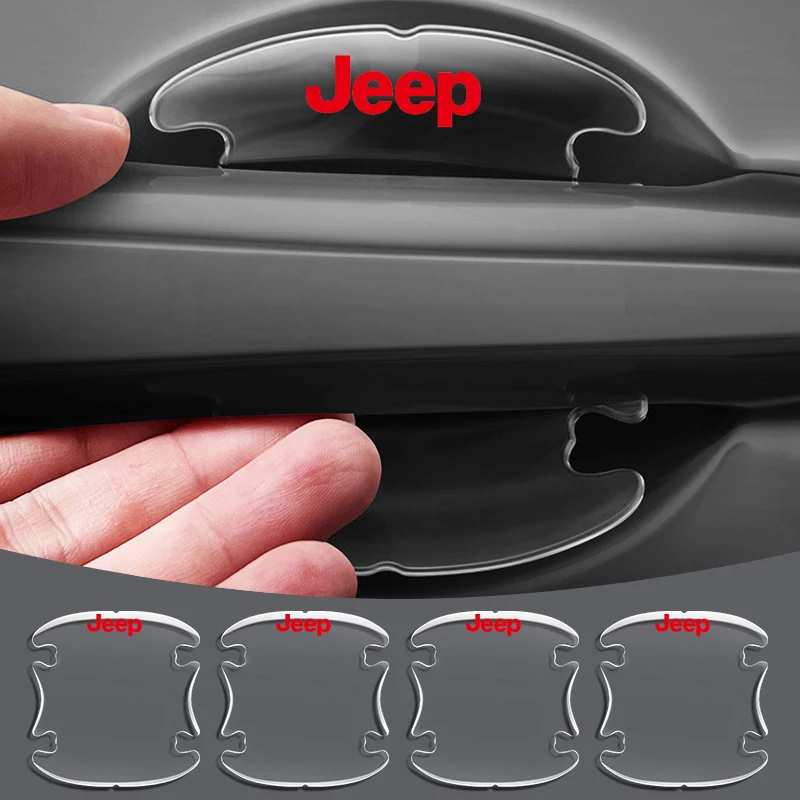 

4x Transparent Car Door Handle Bowl Protector Film Anti-Scratch Sticker For Jeep Renegade Wrangler JL JK Gladiator Grand Compass