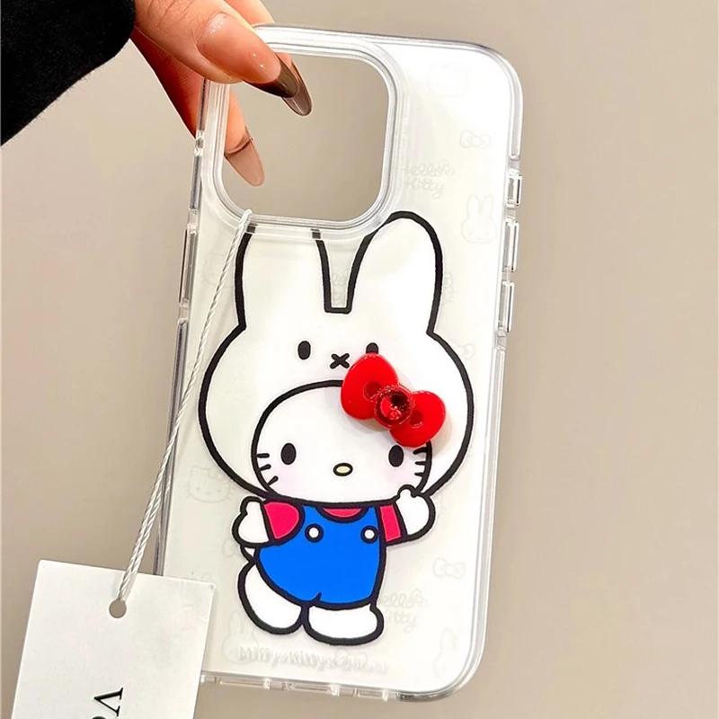 Hello Kitty Red Bow Strap Cartoon Cute Phone Case For iPhone 16 15 14 13 12 11 Pro Max XR XS 7 8 Plus MINI Y2K Cover