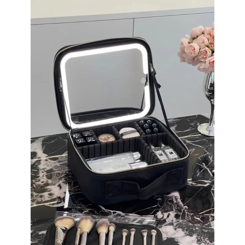 Cosmetic Bag High-Grade Led with Mirror with Light Women's Large Capacity Portable Travel Cosmetic Case Storage Bag