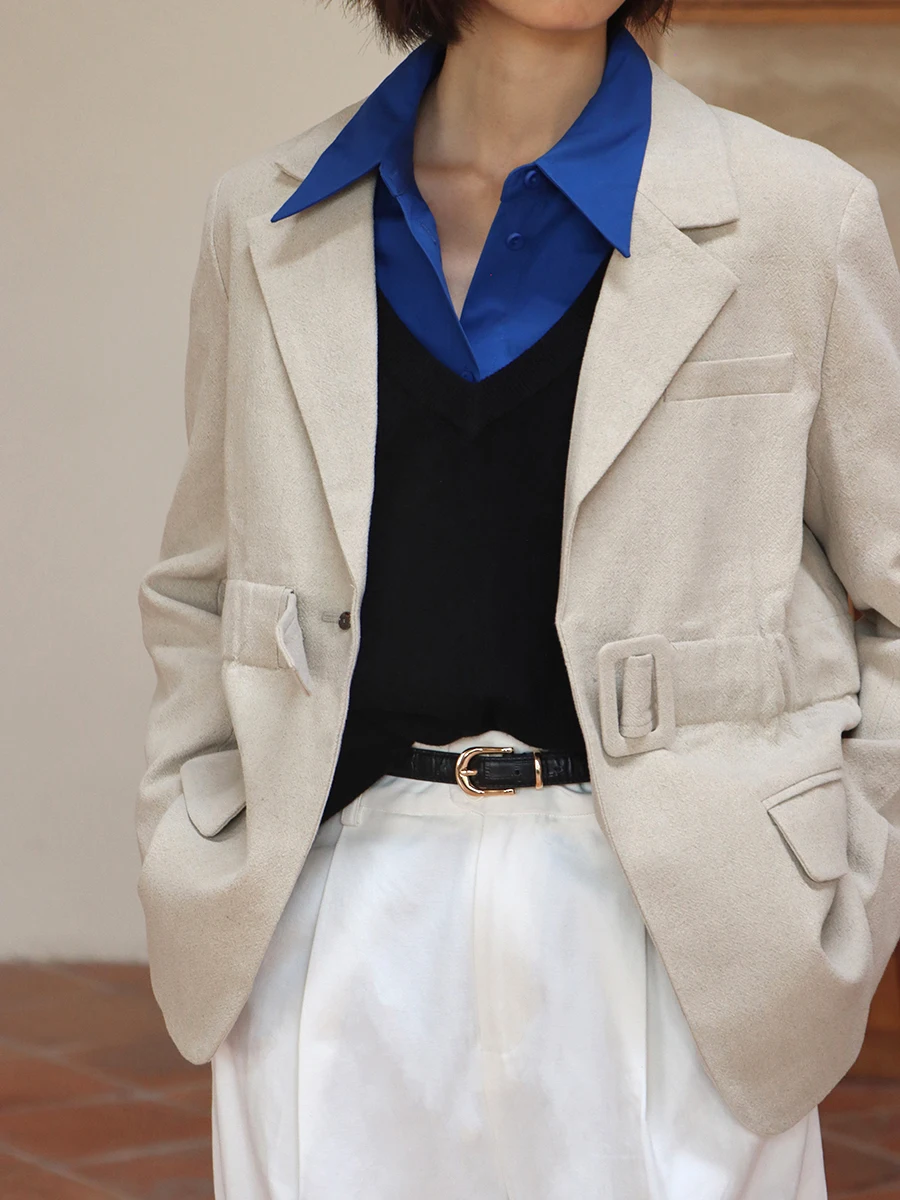 

Original Design Linen Long Sve Casual Suit Jaet Women's Straight Cut Midi Length Autumn Faion New Arrival