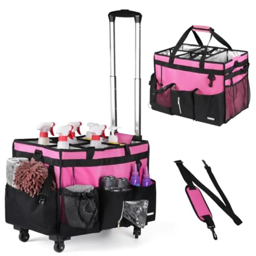 

Rolling Cleaning Caddy with WheelsCleaning Caddy Bag with Detachable Trolley Water Resistant Lining Cleaning Supply Organizer w