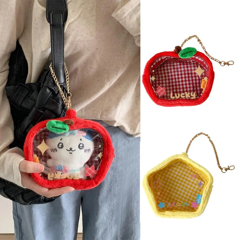 10 см сумка с красным яблоком, прозрачная сумка для хранения кукол из ПВХ, брелок для ключей, студенческий рюкзак, подвеска, сумка для хранения кукол, органайзер, игрушка, подарочная сумка