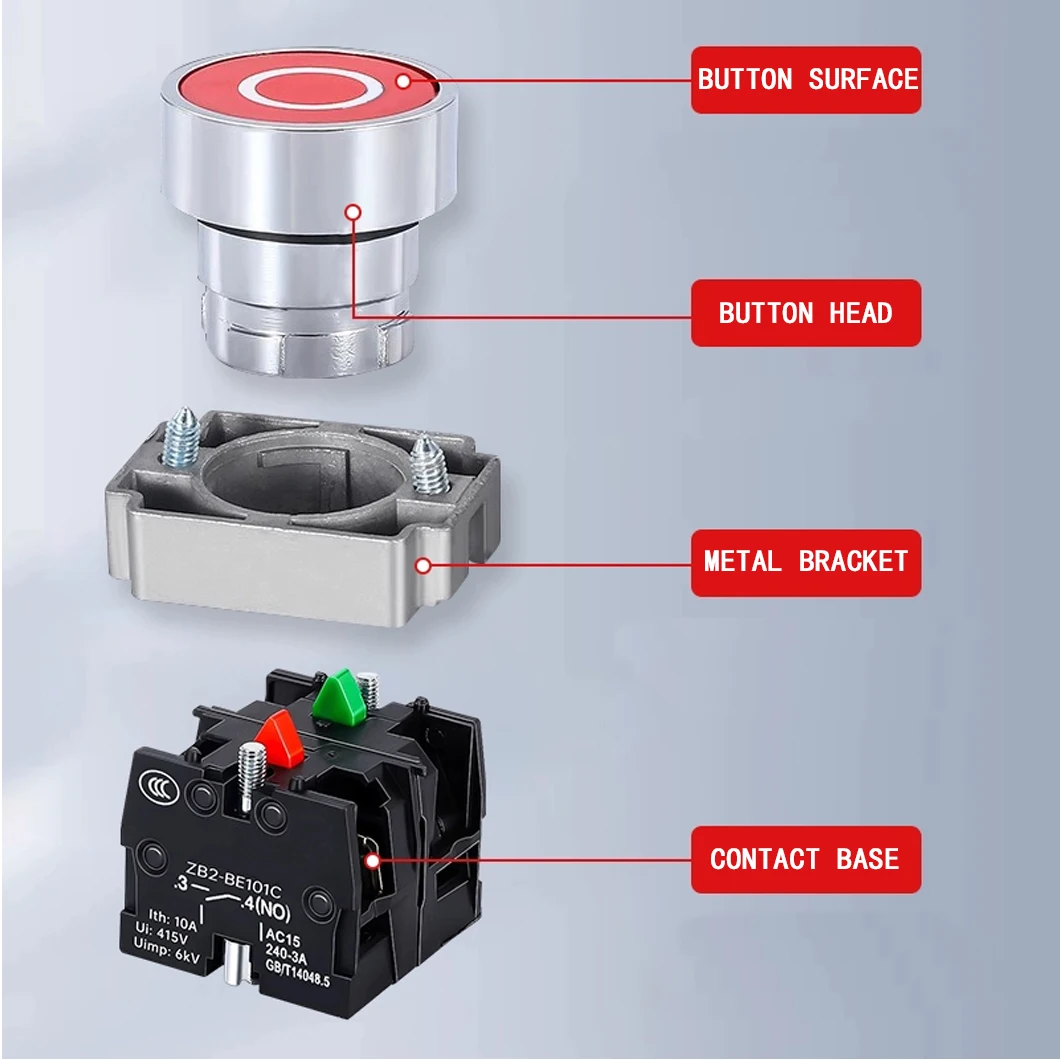 ABILKEEN XB2 Series 1NO Momentary Metal Push Button Switch 220V 10A Power Control Switch with Customized Symbol Push Button