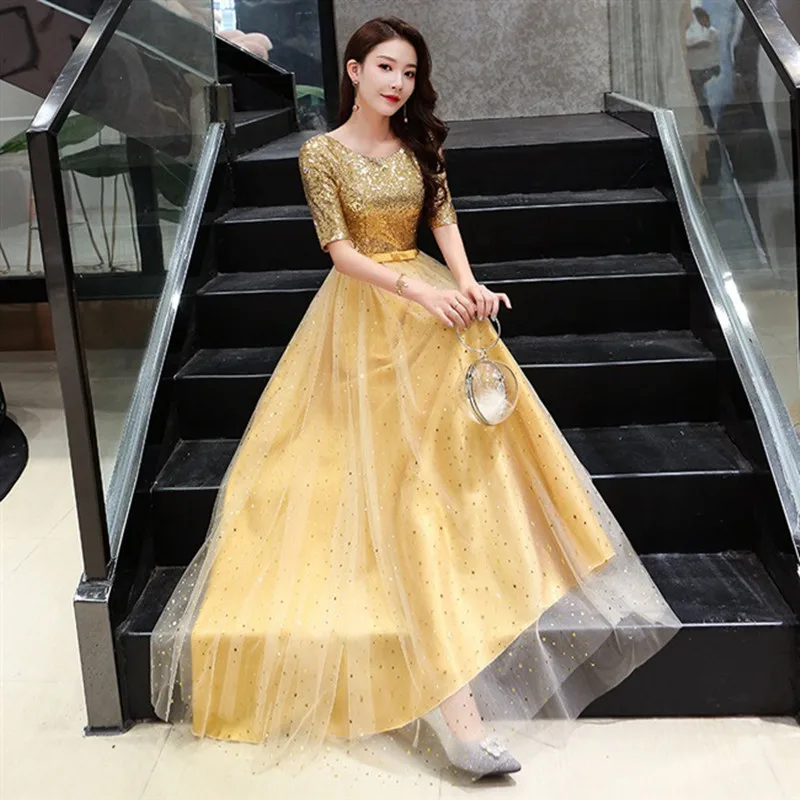 SWS-108H#Evening Dresses Long Lace Party Prom Graduation Homecoming Dress Red Gold Sequins Wholesale Free ship Customized Girls