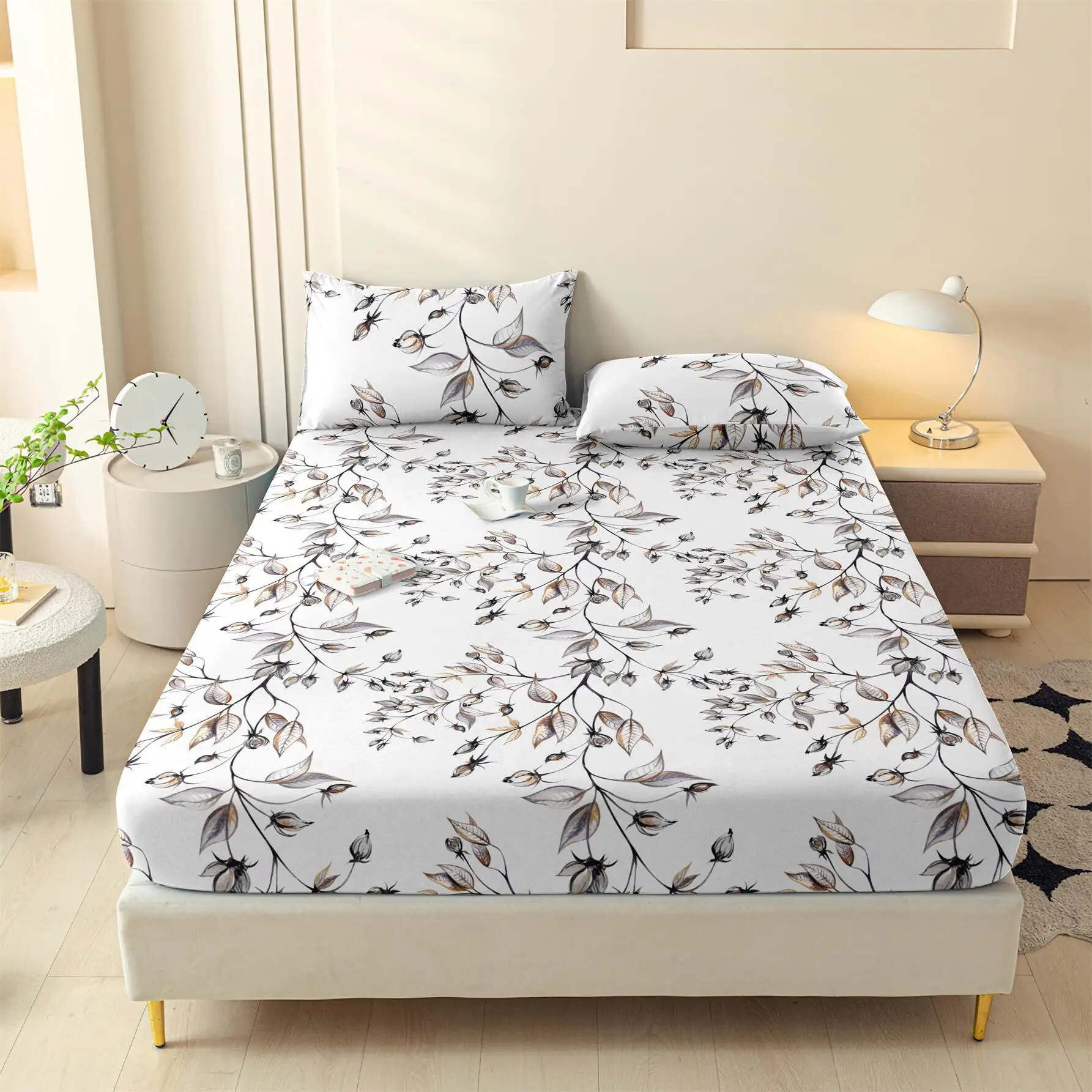 3pc Print Fitted Sheet and Pillow case,without filler,Ultrafine Fiberbed Soft Comfortable Suitable Sheet,For Bedroom Bedding