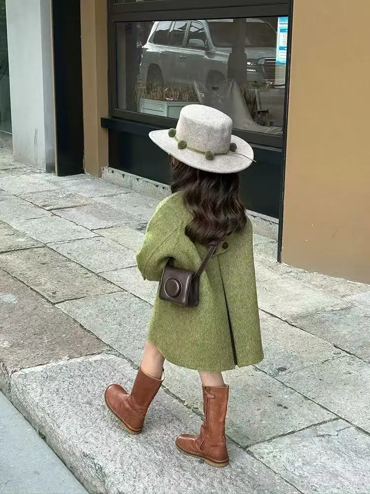 Spring and Autumn High end Girls' Fashion Cashmere Coat Children's Autumn Wool Korean Edition Woolen Coat