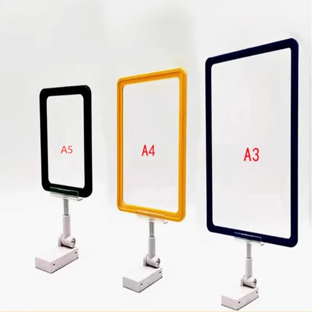 1PC POP Sign Magnetic Base Warehouse Shelf A3 A4 A5 Price Tag Holder Desktop Adjustable Display Stand