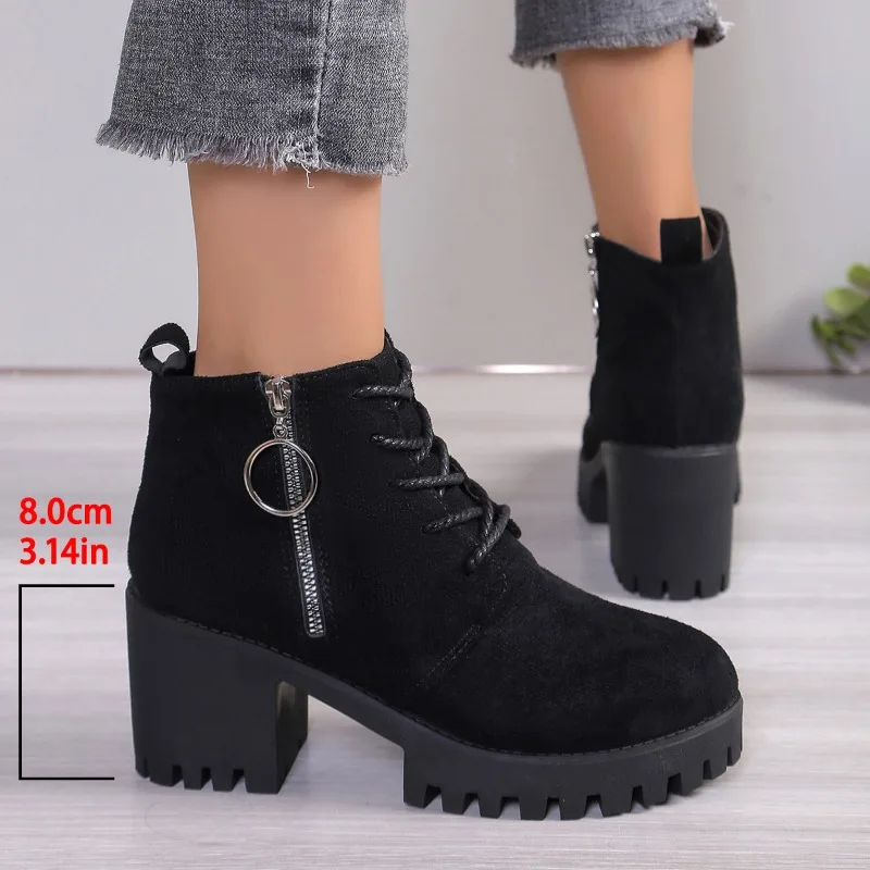 Shoes for Women 2024 High Quality Side Zipper Women's Boots Fashion Front Lace-up Modern Boots Women Hot Plus Size Ankle Boot