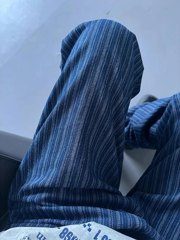 

Extra Large 300 Pou Design Sense Vertical Stripes Men's Summer Thin American Retro Loose Straight Leg Long Pants Casual Tr...