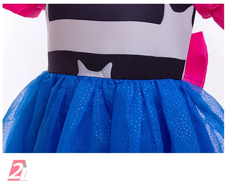 Kinder-Katzen-Themen-Cosplay-Kleid für Mädchen, Puffärmel, gestreiftes Oberteil, glitzerndes blaues Tüllkleid für Geburtstagsfeiern und Freizeitkleidung – Detail 6