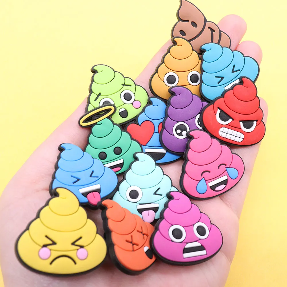 14pc Stool Expressions Shoe Buckle Accessories Colorful Funny Feces PVC Shoes Charms Clogs Pins Decor Unisex Cool Gift