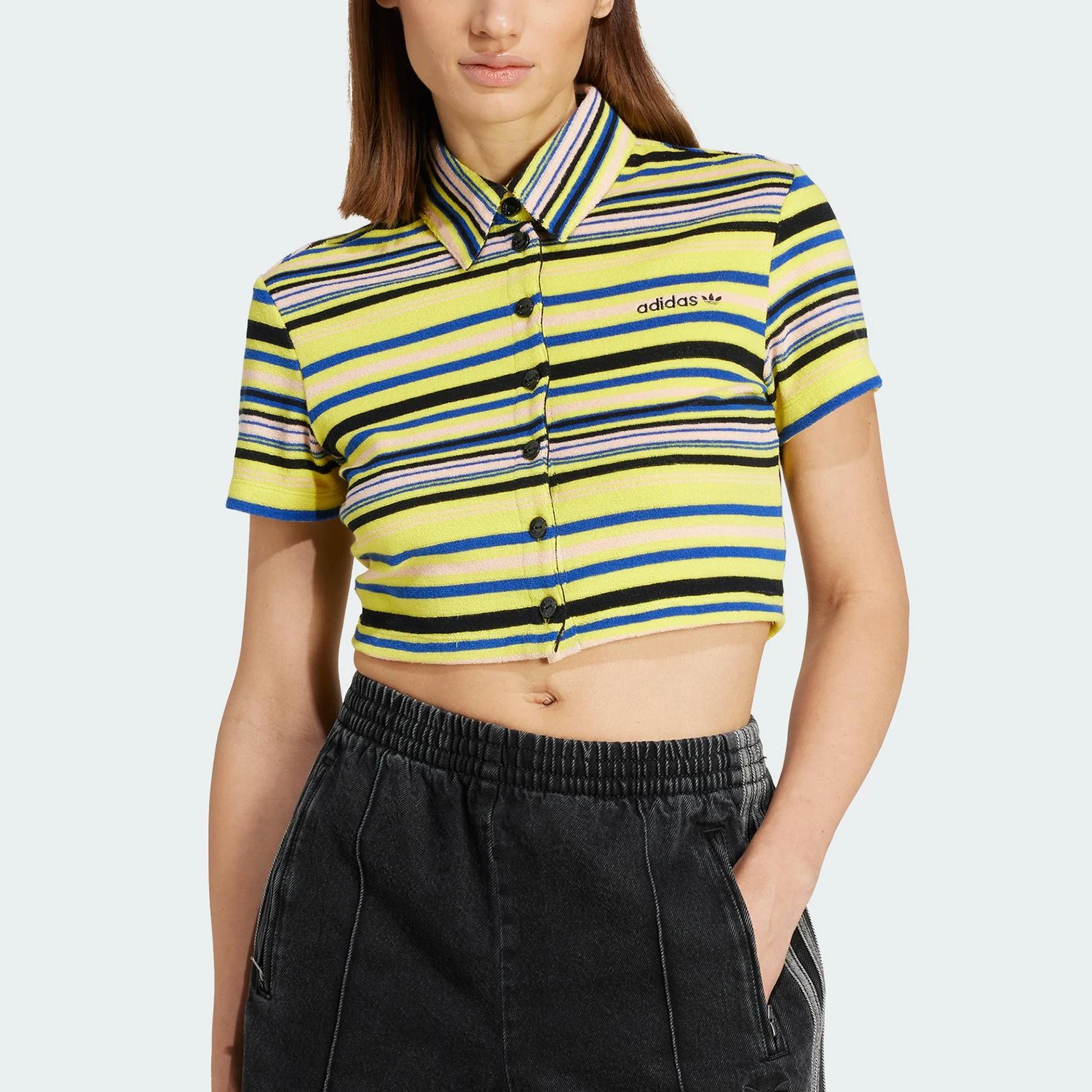 

Adidas genuine Trefoil Women's Cropped Stripe Breathable Collar Short Sleeve JC5333