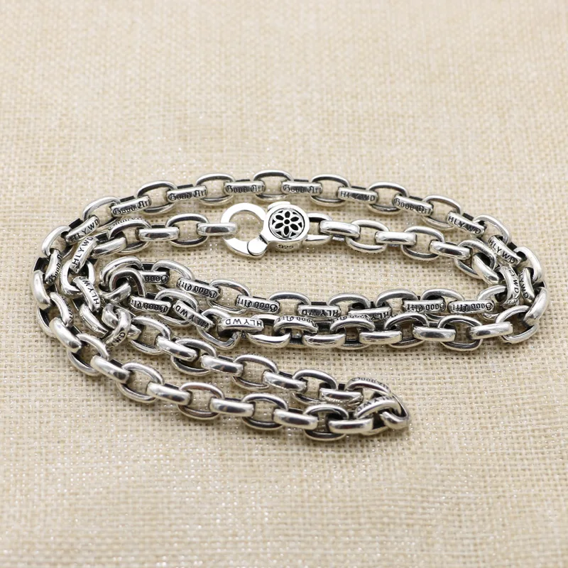 

S925 Sterling Silver Vintage Handmade Sakura Six Star Necklace Men's Fashion Personality Chain Single Chain Thick Bag Chain Pant