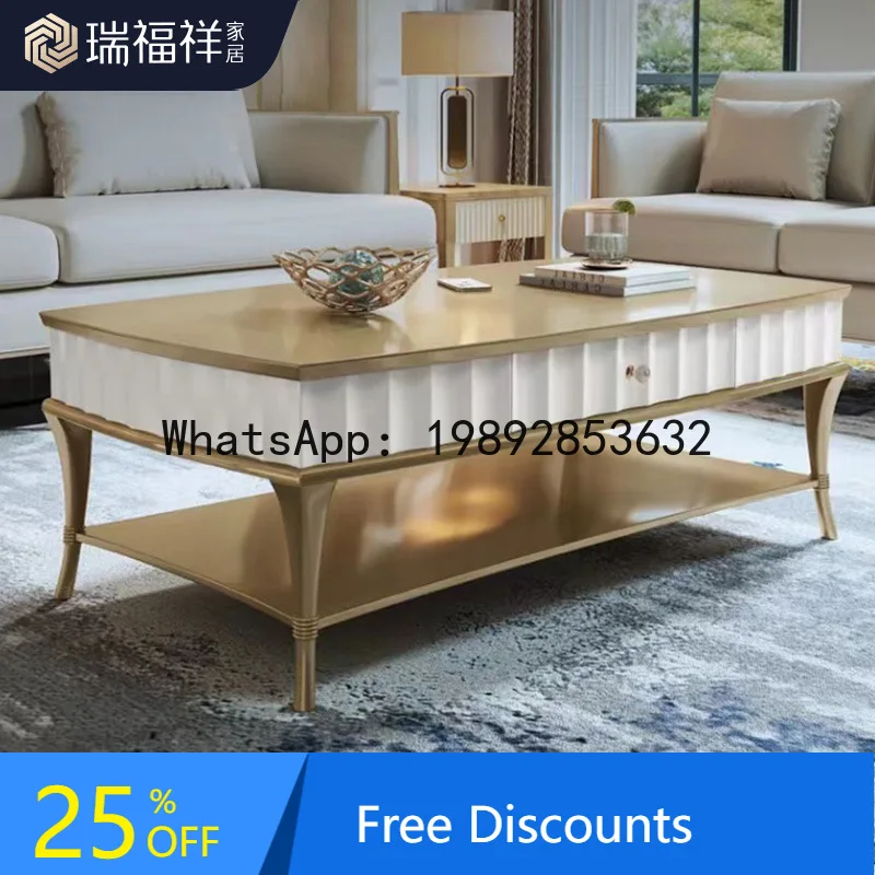 

YFY American Style Light Luxury Solid Wood Coffee Living Room Furniture Modern Simple Small Apartment Rectangular