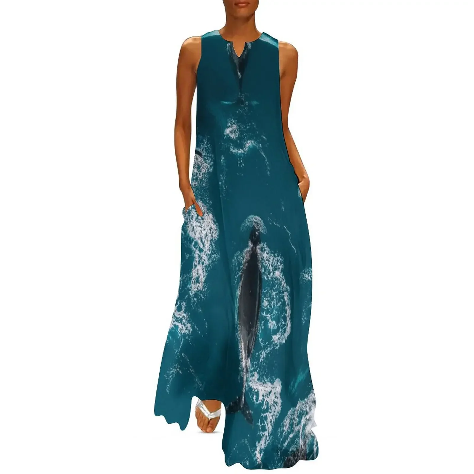 

Whales in Blue - Wildlife Aerial Long Dress long dress women summer Women's skirt Dress