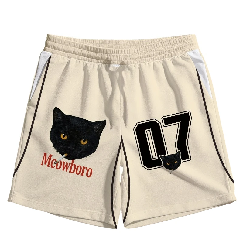 Retro and Quirky Black Cat 3D Print, Simple, Casual, Sporty, Breathable Training, Men's and Women's Daily Shorts