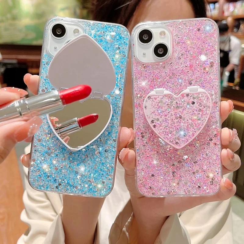 Fashion Bling Glitter Phone Case For OPPO A60 Love Makeup Mirror SMD TPU Soft Back Cover