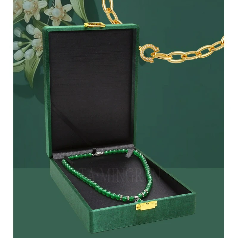 Brushed leather jewelry box with buckle, pearl necklace packaging box, jewelry storage display box