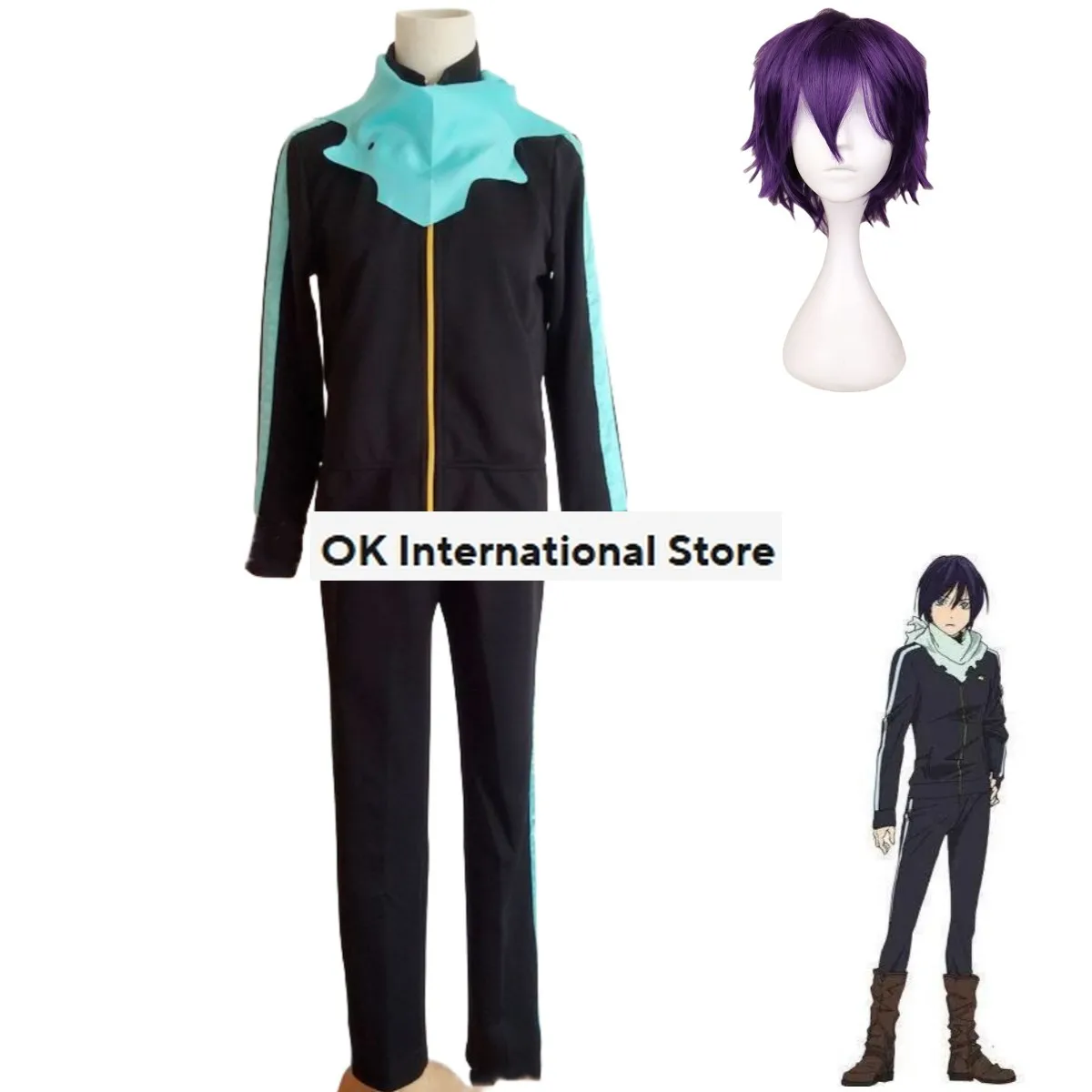 Anime Noragami Yato Cosplay Kostuum Verdwaalde God Paarse Pruik Sportkleding Set Volwassen Man Halloween Carnaval Pak