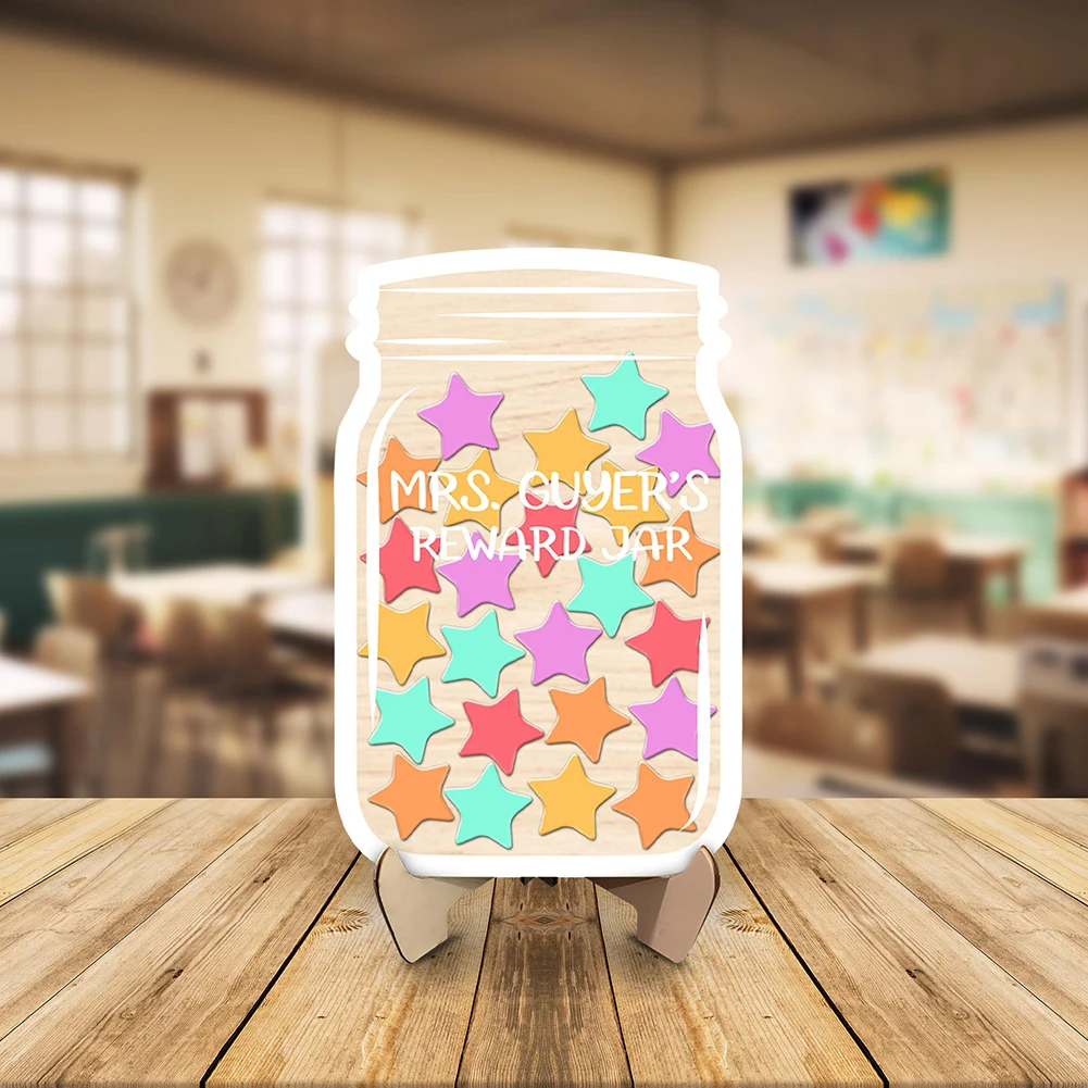 Motivational Reward Jar Wooden Magnetic Child Good Behavior Reward Jar with Stars Personalized Classroom Management Tools