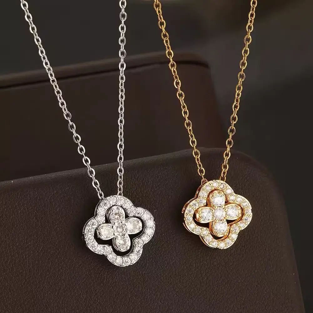 1 collar clásico y moderno con diseño de flor de cuatro pétalos con diamantes para mujer, cadena para clavícula, regalo de cumpleaños a la moda.