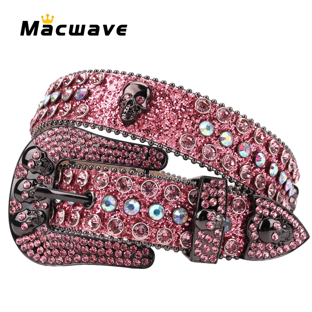 

Western Skull Belt Men Women Rhinestone Belt Diamond Pin Buckle Studded Belts Ceinture Femme Cinto De Strass Cowboy Cowgirl Jean