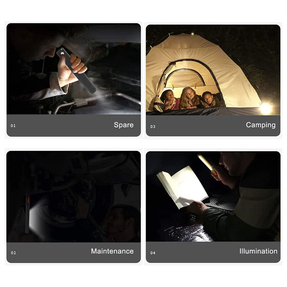 ABJT-LED Work Lights,Inspection Light,5W COB LED Dual-Color Lights With Adjustable Brightness Lamp,For Car Repair,Camping,Etc