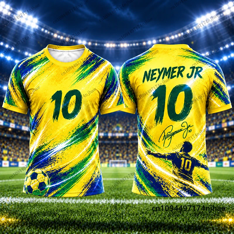 2-teiliges Set Kinder-Trainingsanzug Brasilien Fans Neymar # 10 bedruckte T-Shirt- und Shorts-Sets, Fußballtrikot-Set, Sportbekleidung für Kinder/Erwachsene – Detail 9