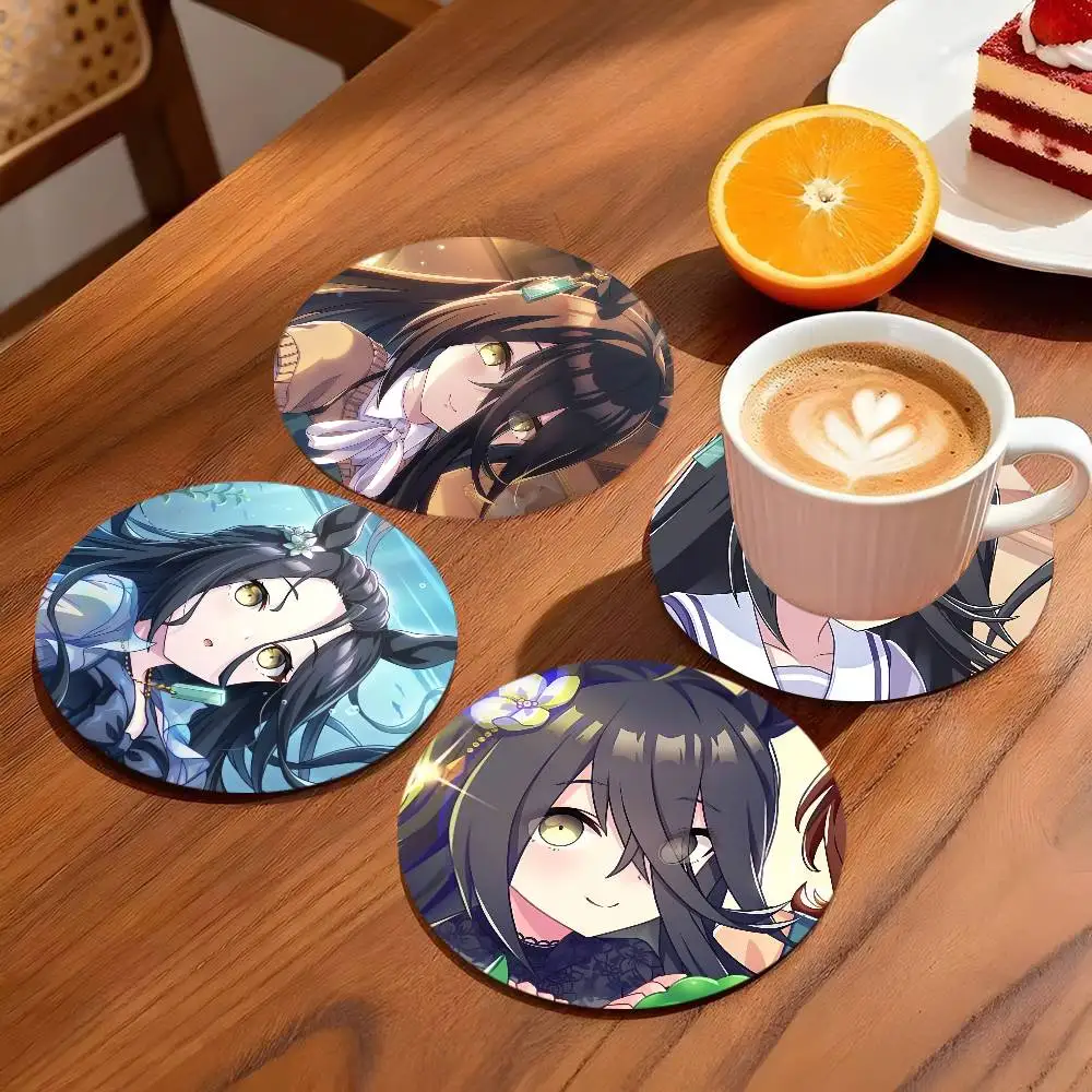 1pc Manhattan Cafe Anime Umamusume Pretty Derby Coasters 10cm Round Wooden Suitable For Drinks Tea Coffee Home Gift Holidays
