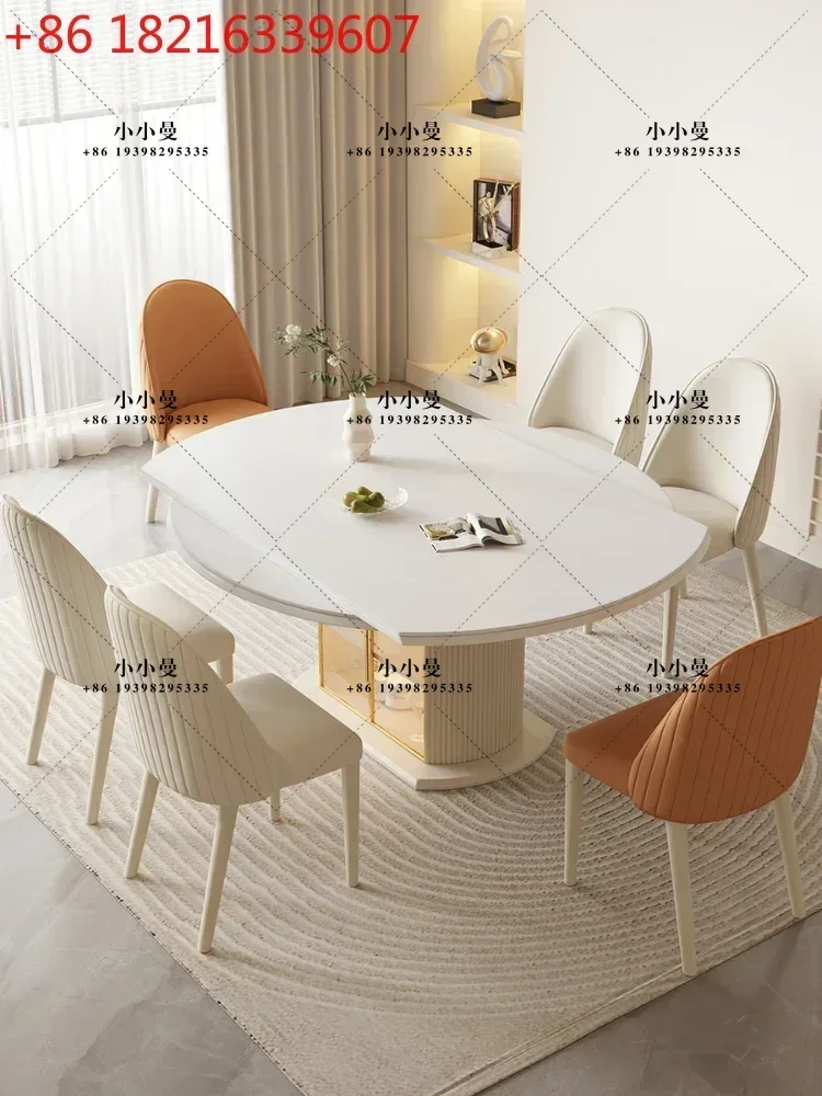 YAO Solid Wood Stone Plate Dining Table White Retractable Square and round Dual-Use Storage Table and Chair Modern Minimalist