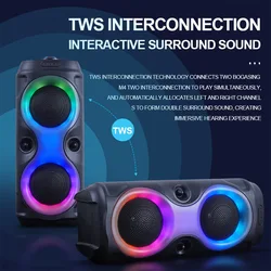 4inch Wireless Portable RGB Lighting Home KTV Karaoke FM Bluetooth Dual Speaker Subwoofer Heavy Bass Sound System Outdoor Party